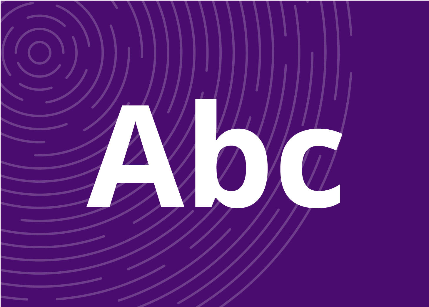 White "abc" letters against a dark purple background, textured with a faint ripple pattern